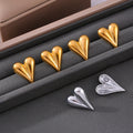 Puffy Heart Stud Earrings Gold Or Steel Titanium Finish view 2