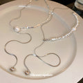 Silver Chip Pearl Adjustable Lariat Necklace Two Styles view 1