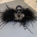 Black Feather Rhinestone Flower Small Shark Claw Hair Clip view 6
