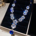 Blue Crystal Flower Silver Necklace Drop Earrings Styles view 6