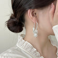 Silver Tone Petal Cluster Hook Earrings With Clear Dangles view 2