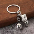 Metal Soccer Shoe and Ball Keychain Silver Ring Charms view 1