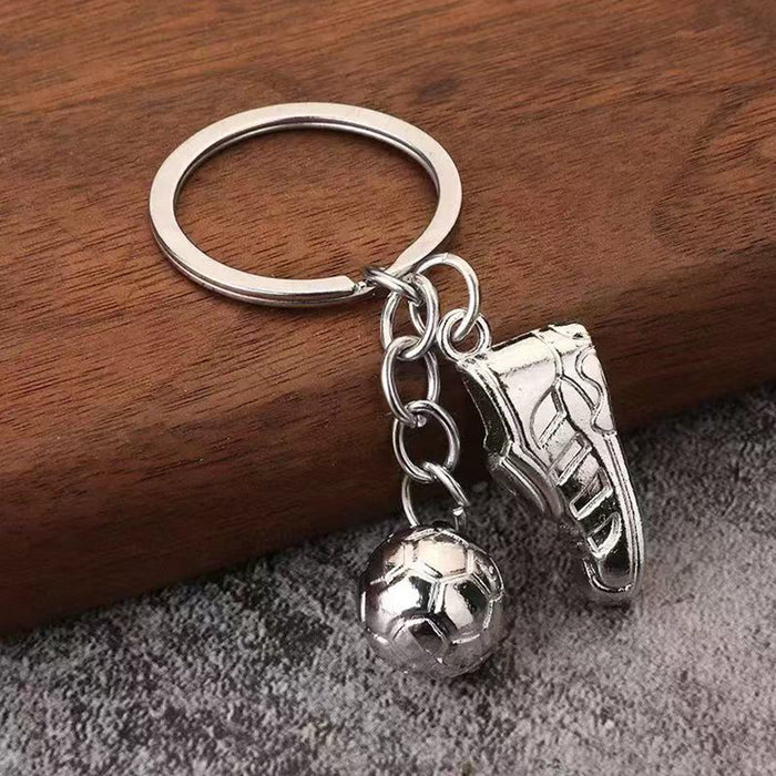 Metal Soccer Shoe and Ball Keychain Silver Ring Charms
