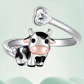 Two Tone Cow Charm Open Adjustable Ring Heart CZ Accent view 2
