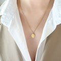 Oval Disc Square Paperclip Layered Necklace Gold Steel view 8