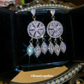 Silver Tone Crystal Wheel Drop Earrings with Teardrops view 2