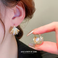 Gold-Tone Crystal Pearl Huggie Earrings For Women Jewelry view 1