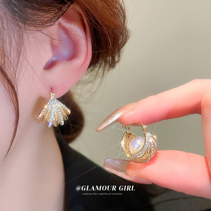Gold-Tone Crystal Pearl Huggie Earrings For Women Jewelry
