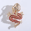 Gold Chinese Dragon Brooch Rhinestone Green Blue Red view 8