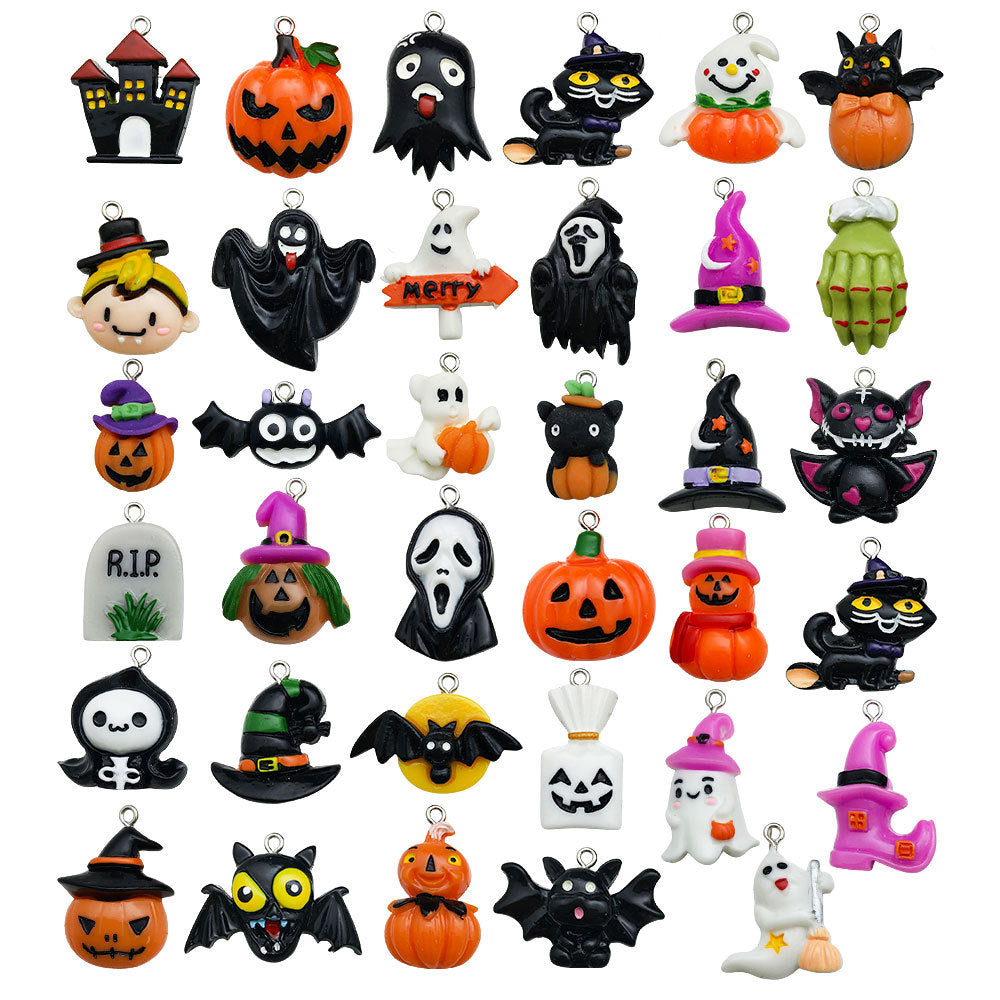 Resin Halloween Pumpkin Skull Ghost Charm Pendants for DIY Earring and Decoration Making