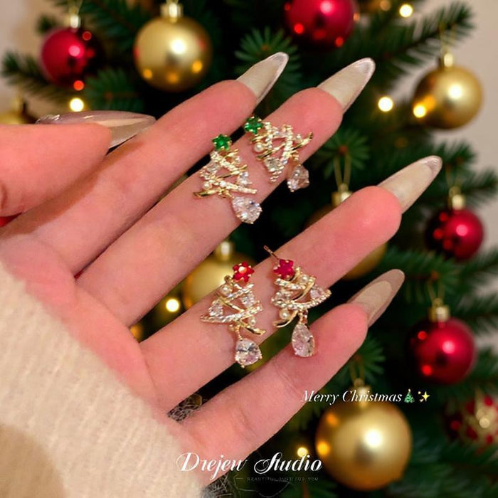 Crystal Christmas Tree And Teardrop Earrings Statement Jewelry