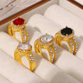 Gold Halo Oval Zircon Rings Clear Red Black Multi Sizes view 2