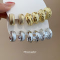 Textured Metal C Hoop Earring Sets Three Pairs Gold Silver view 1
