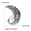 Curved Rhinestone Feather Brooch with Large Pearl Accent view 7