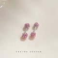 Silver Tone Double Pave Ball Barbell Stud Earrings In Seven Colors view 7
