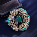 Green Aqua Gold Tone Flower Openwork Crystal Metal Brooch Pin view 4