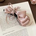 Satin Ribbon Bow Banana Hair Clips Rhinestone Center Four Colors view 7