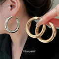 Large Round Metal Hoop Earrings In Three Finishes Statement Jewelry view 2