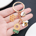 Yellow Sunflower Beehive Honey Jar and Bee Charm Keychain view 3