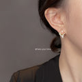 Gold Tone Crescent Moon Clear Stone Tassel Stud Earrings view 2