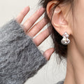 Silver Tone Open Gourd Drop Earrings with Pearl Accents view 2
