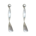 Silver Tone Long Twisted Bar Pearl Top Drop Stud Earrings view 5