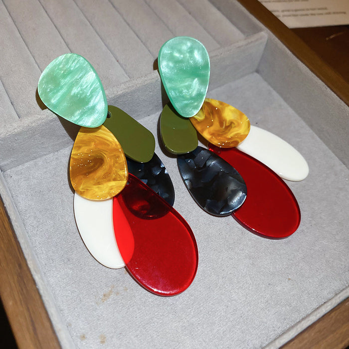 Colorful Oval Petal Cascade Drop Stud Earrings Jewelry Accessory