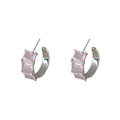 Silver-Tone Pink Baguette Zirconia C-Shape Hoop Earrings view 5