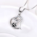 Silver Heart Paw Print Pendant Necklace Clear Stone Trim view 2