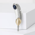 Two Tone Feather Brooch Red or Blue Crystal Accent view 5