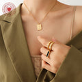 Gold Letter S Square Pendant Necklace Fine Curb Chain view 3