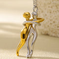 Two-Tone Gold Steel Hugging Couple Embrace Pendant Necklace view 4