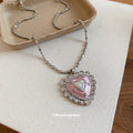 Pink Heart Pendant Necklace with Silver Tone Chain view 4