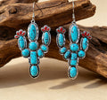 Turquoise-Color Cactus And Red Flower Dangle Earrings view 6