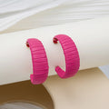 Ribbed Leather C Shape Hoop Earrings Magenta and Pink Styles view 6