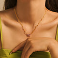 Gold Paperclip Chain Teardrop Rectangle Zircon Necklace view 2