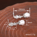 Silver Tone Marquise Cluster Pearl Drop Earrings Pair view 4