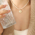 Pearl Strand Zodiac Disc Pendant Necklace Gold Shell Inlay view 9