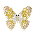 Gold Tone Pink Yellow Crystal Butterfly Rhinestone Brooch view 2