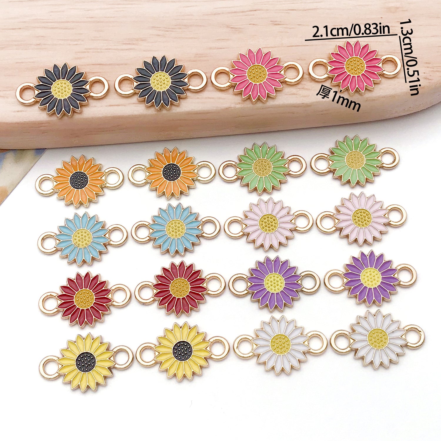 Zinc Alloy Enamel Daisy Sunflower connector charm for DIY bracelet necklace making