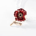 Red Gold Tone Poppy Flower Crystal Enamel Metal Brooch Pin 4.5 x 3.5 cm view 4