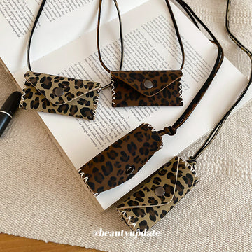 Leopard Print Mini Bag Pendant Cord Necklaces in Two Shapes