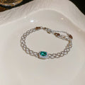 Lattice Mesh Green Halo Stone Necklace and Bracelet view 8