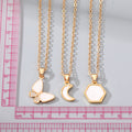 Gold Tone White Shell Butterfly Moon and Hexagon Pendant Necklaces view 5