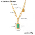 Malachite Rectangle Pendant Necklace Paperclip Link Chain view 6