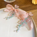 Fabric Flower Long Drop Earrings in Three Pastel Color Mixes view 7