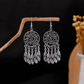 Fifty-One Silver Tone Ornate Ethnic Fringe Dangle Earrings view 1