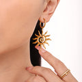 Gold Spiral Sun Pendant Necklace And Hoop Drop Earrings view 2