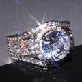 White Gold Large Round Halo Split Shank Cubic Zirconia Ring view 3