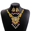 Three Color Ornate Necklace and Chandelier Earring Sets view 7